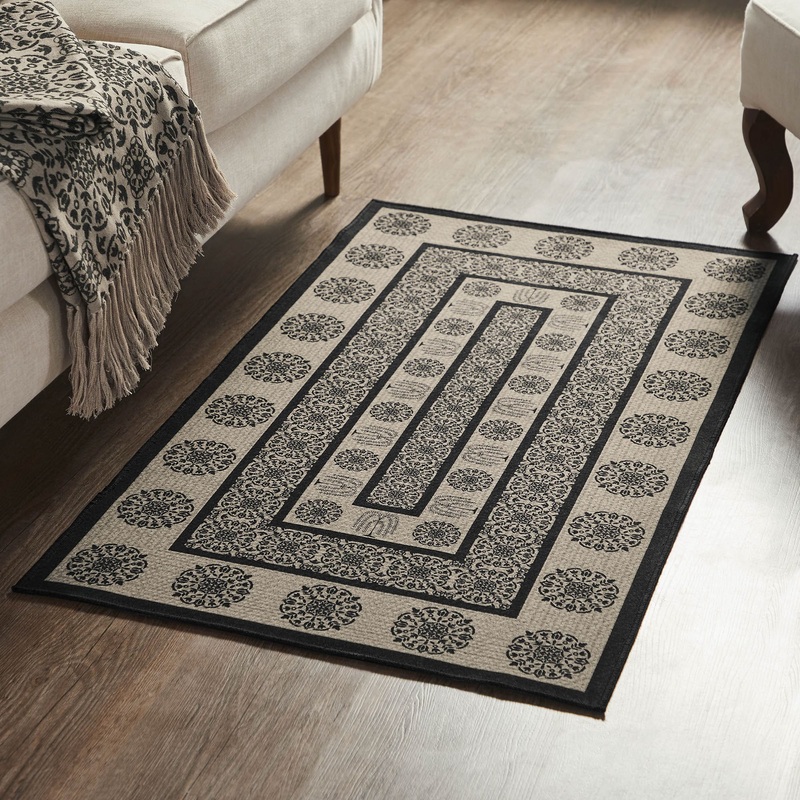 Custom House Black Tan Jacquard Indoor/Outdoor Rug Rect 27×48