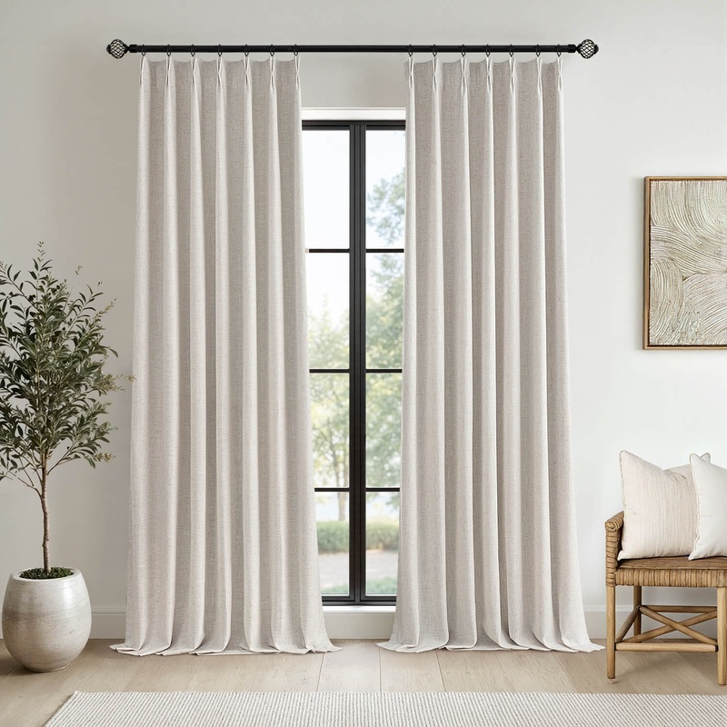 MIULEE Birch Pinch Pleated 100% Blackout Linen Curtains for Bedroom, Room Darkening Light Blocking Window Curtains 84 inches Long for Living Room, Black Out Pleat Drapes with Pin Hooks, 2 Panels