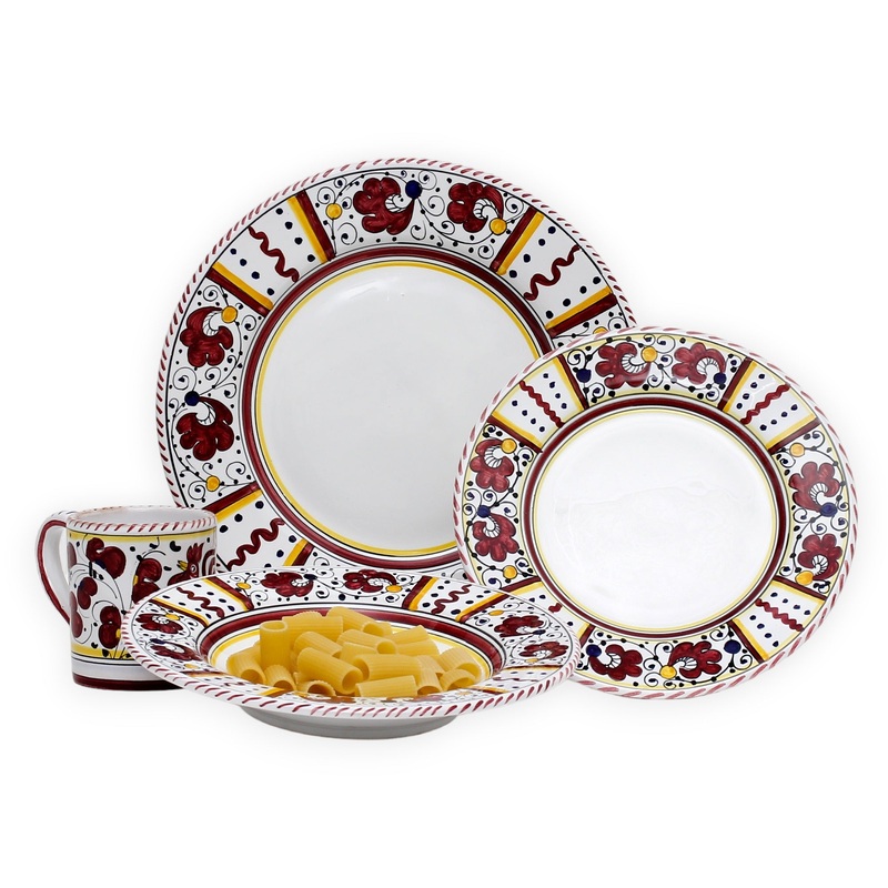 ORVIETO RED ROOSTER: 4 Pieces Place Setting – White center