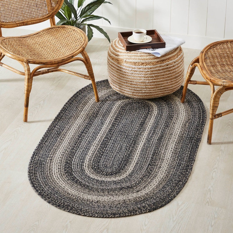 Sawyer Mill Black White Jute Rug Oval w/ Pad 36×60