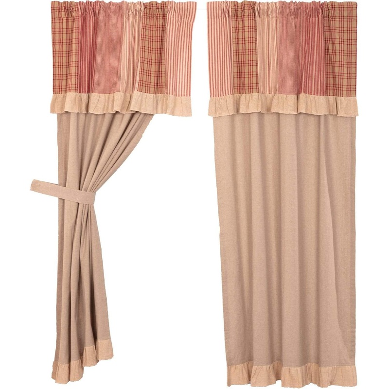Sawyer Mill Red Short Panel with Attached Patchwork Valance Set of 2 63×36