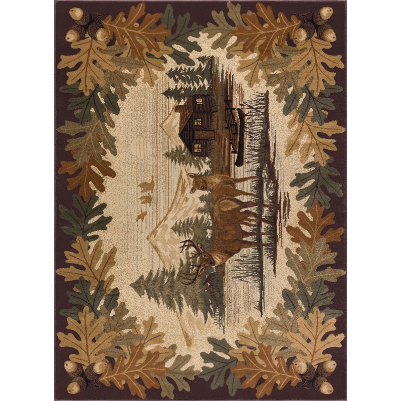 Tayse Lodge Area Rug NTR66-Oak Deer Novelty Cut Pile Indoor Polypropylene