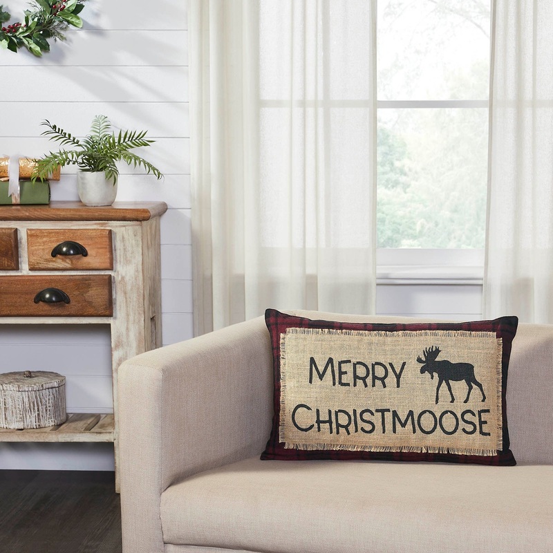 Cumberland Red Black Plaid Merry Christmoose Pillow 14×22