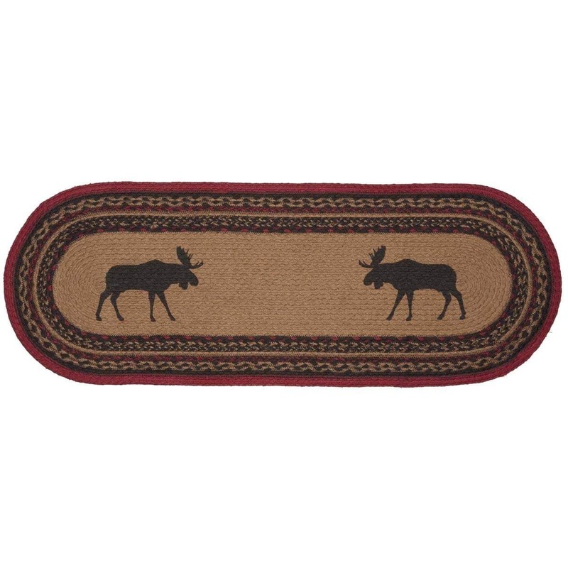 Cumberland Stenciled Moose Jute Runner Oval 13×36