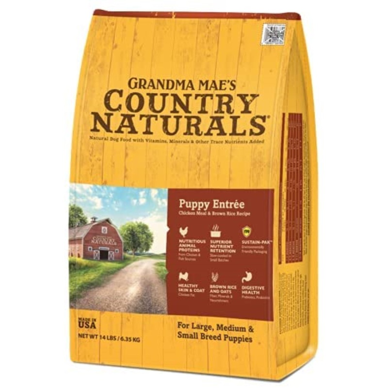 Grandma Mae’s Country Naturals Dog Food for Puppies with  Meat & Brown Rice, 14 LB