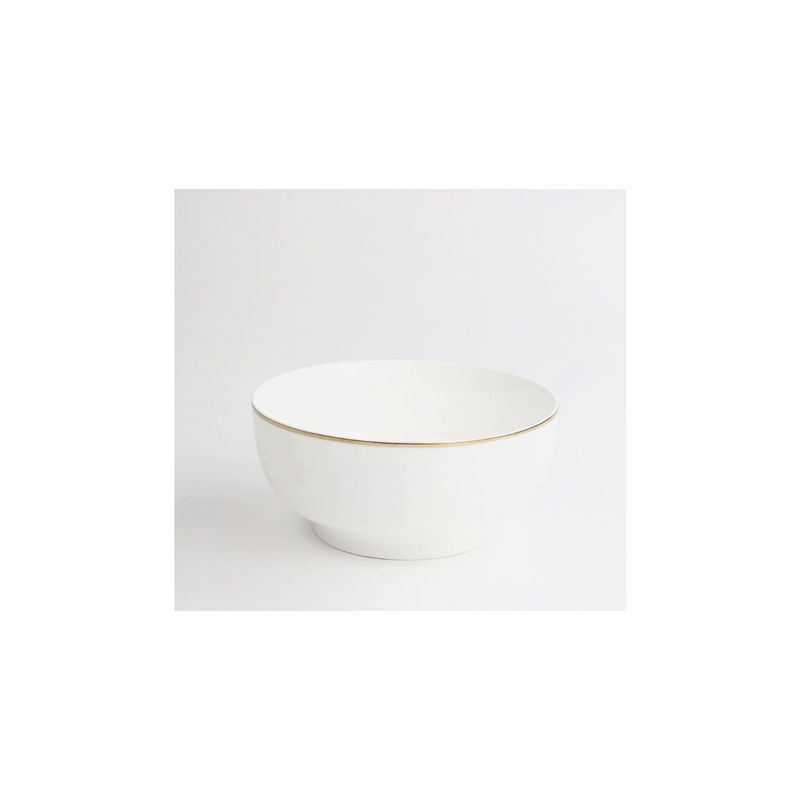 Little White Dish Classic Soup Bowl, Gold Rim, Set/4