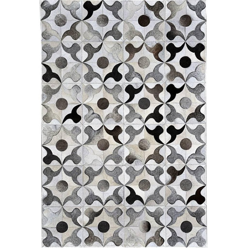 Poshrug Black Brown Gray Circle Cowhide Patchwork Rug