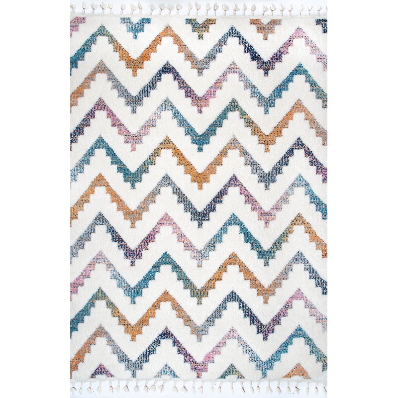 Carved Chevron Shag Rug | Ivory