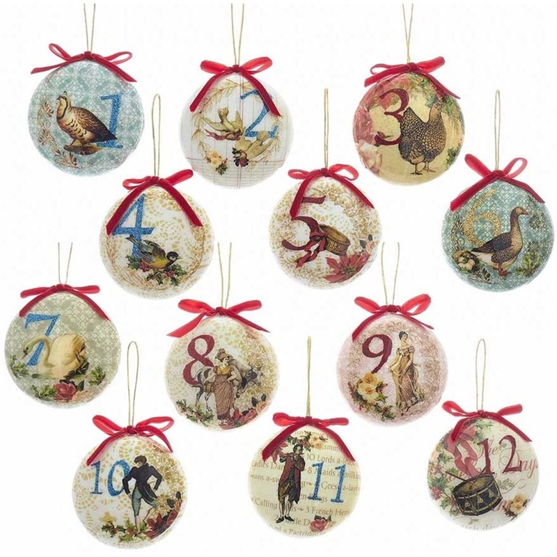 Kurt Adler Decoupage Ball Ornaments,12 Days of Christmas, 3.5″ (12 Piece)
