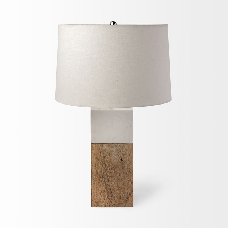 White Marble And Natural Wood Block Table Lamp
