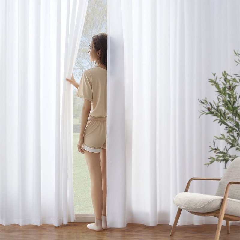 MIULEE White Privacy Sheer Curtains That Let Light in 84 Inches Long Non-See-Through Semi Sheer Curtains Light Filtering Window Curtains Drapes for Living Room Bedroom 2 Panels Set 42 X 84
