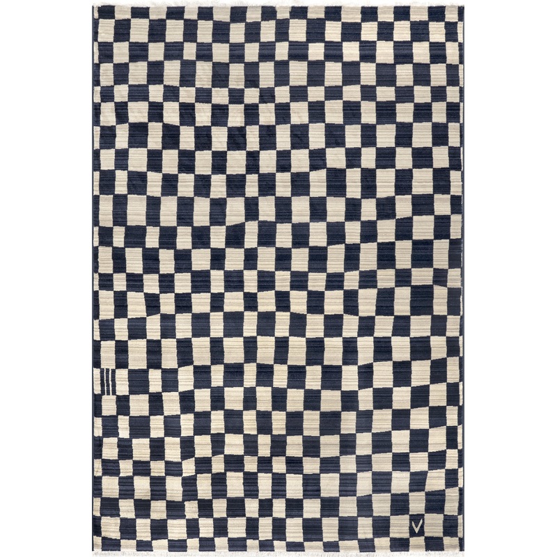 Rasali Checkered Box Rug | Navy