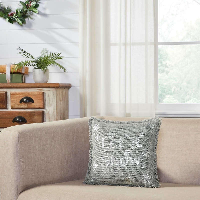Yuletide Burlap Dove Grey Snowflake Let It Snow Pillow 12×12