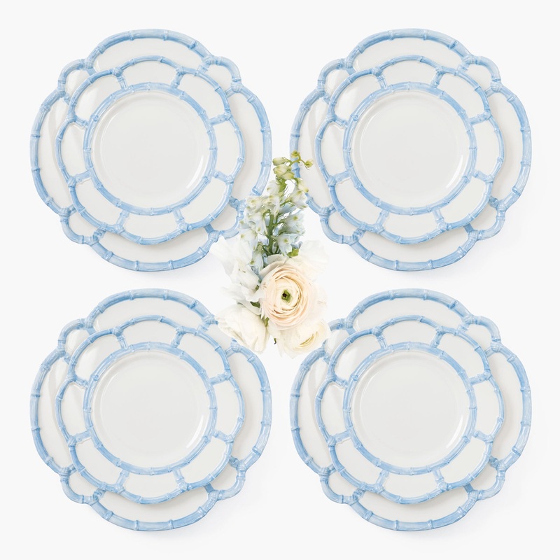 Blue Melamine Bamboo Dinner & Starter Plates (Set of 8)