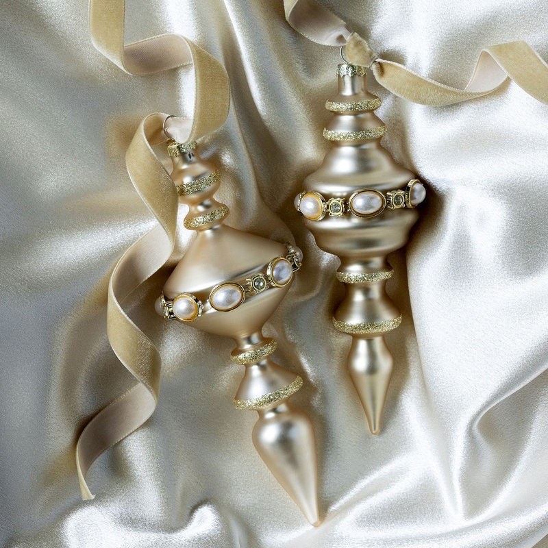 Pearl And Jeweled Frosted Glass Finial Ornament