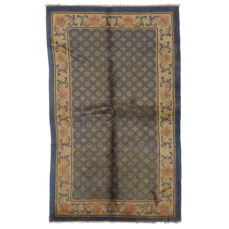 ANTIQUE CHINESE PAO TAO LIGHT BLUE & GOLD 4′ 6” x 7′ 5”