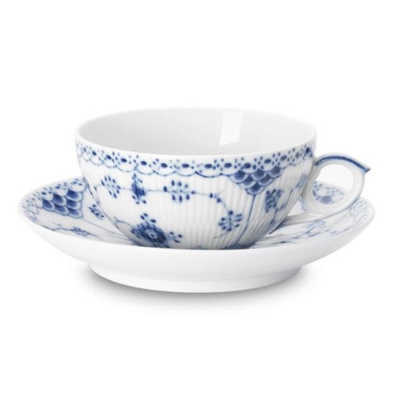Blue Fluted Half Lace Tea Cup & Saucer