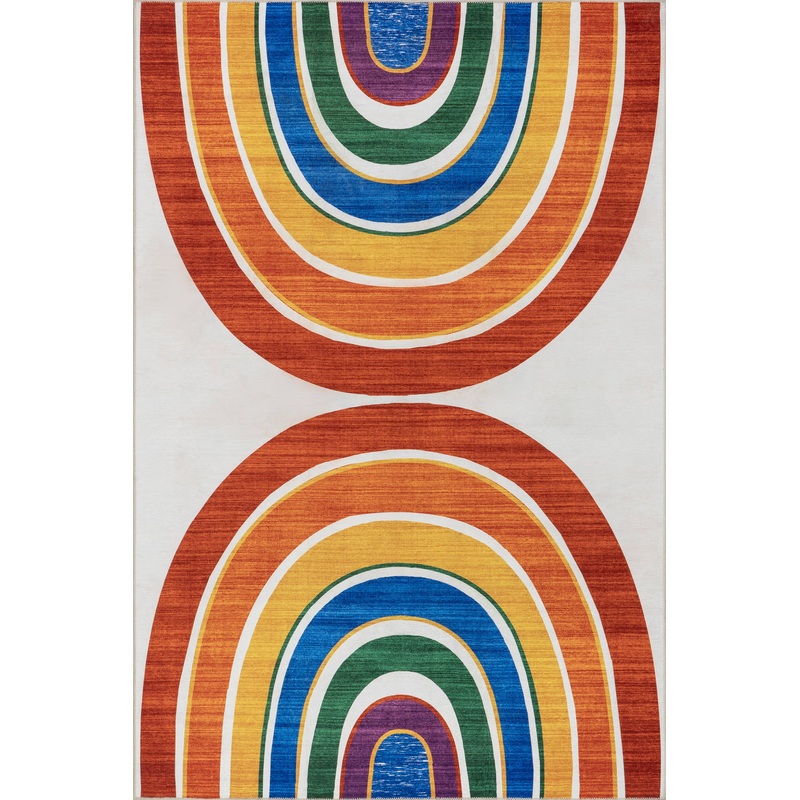 Matilda Kids Spill Proof Washable Double Rainbow Rug | White Multicolor