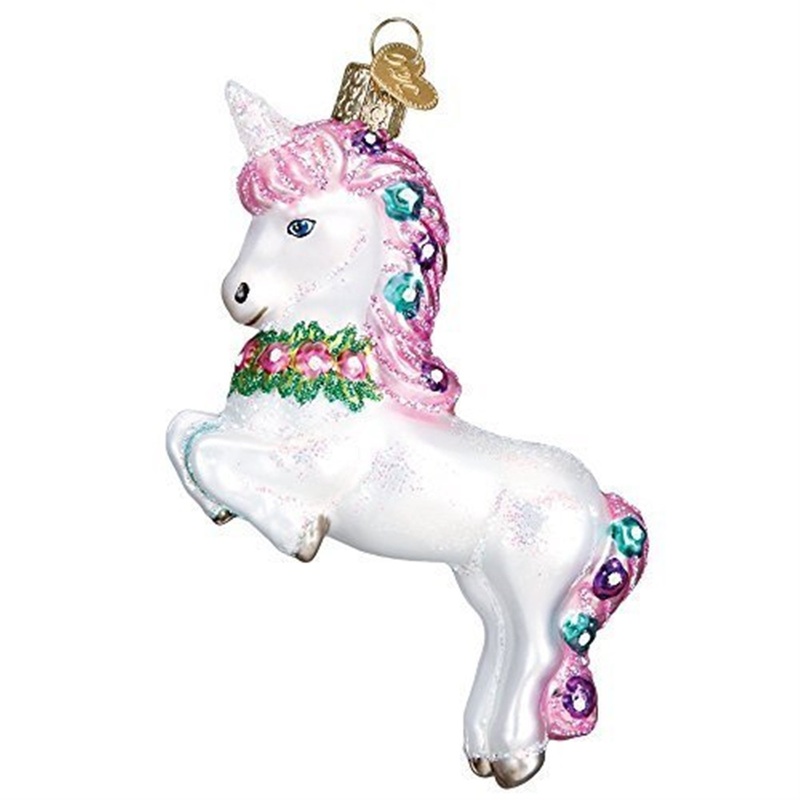 Old World Christmas Blown Prancing Unicorn Glass Ornament