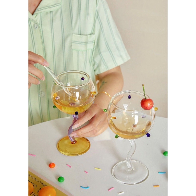 Hand Blown Rainbow Sprinkles Wine Glasses