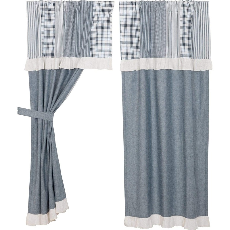 Sawyer Mill Blue Short Panel with Attached Patchwork Valance Set of 2 63×36