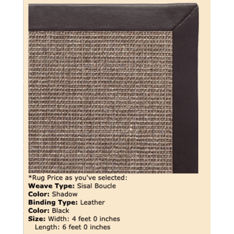 Sisal Boucle Shadow Color, Black leather border – 4 ft by 6 ft