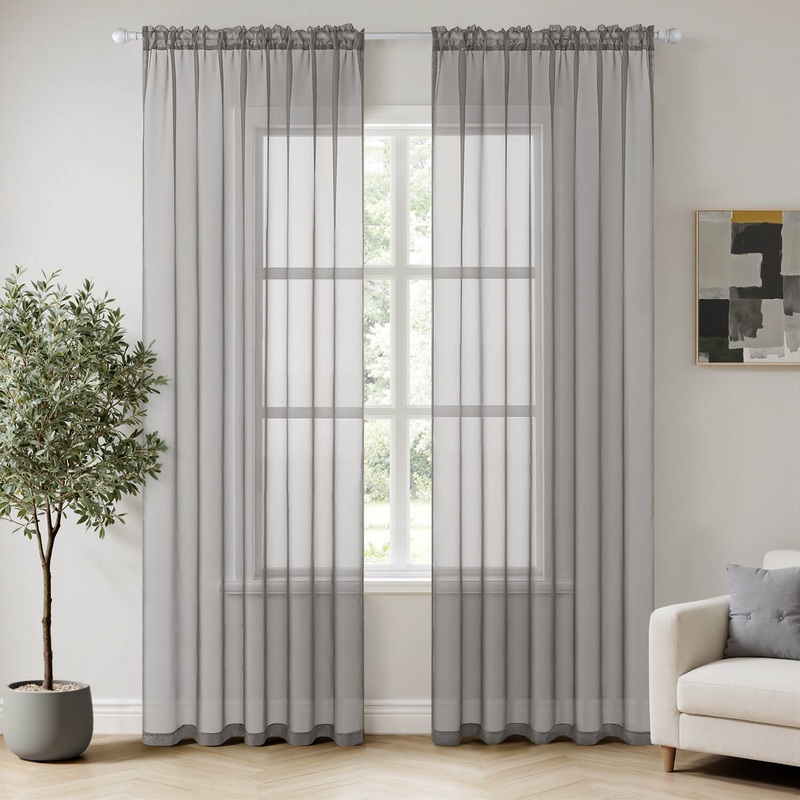 MIULEE 2 Panels Solid Color Sheer Window Curtains Elegant Window Voile Panels/Drapes/Treatment for Bedroom Living Room (54X84 Inches Grey)