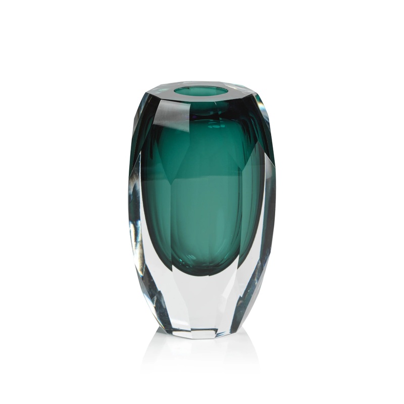Aman Emerald Cut Glass Vase Medium 6.5