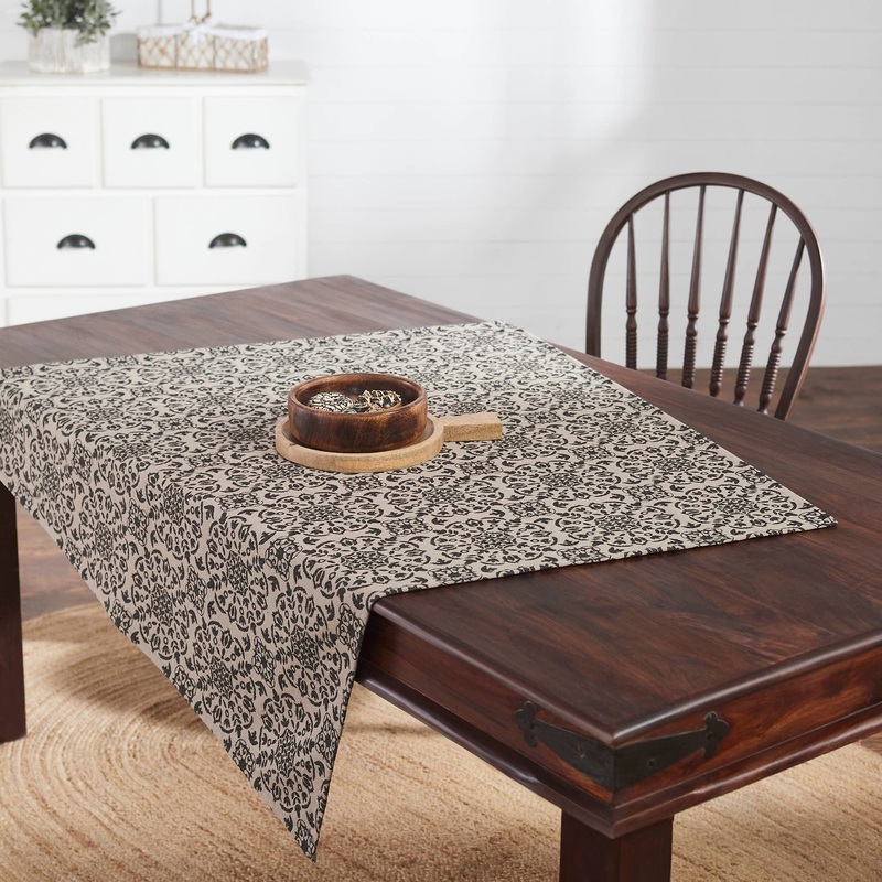 Custom House Black Tan Jacquard Table Topper 42×42