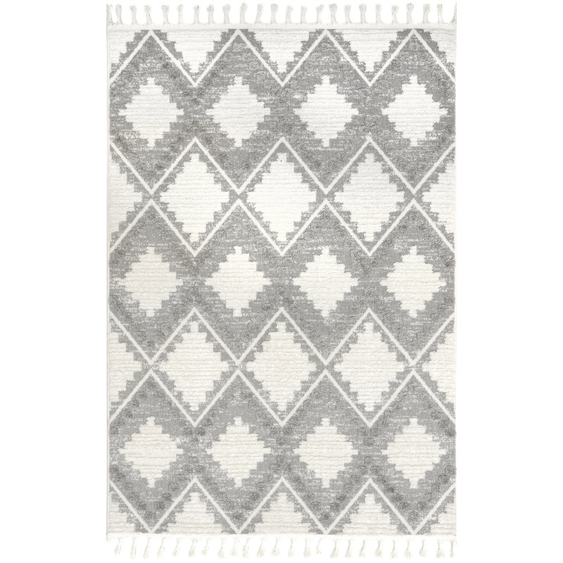 Felia Zig Zag Tasseled Rug | Light Grey