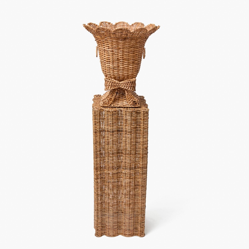 Liliana Bow Scalloped Rattan Urn & Pedestal