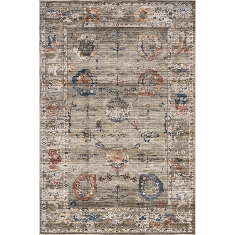 Mandi Vintage Floral Spill Proof Washable Rug | Taupe