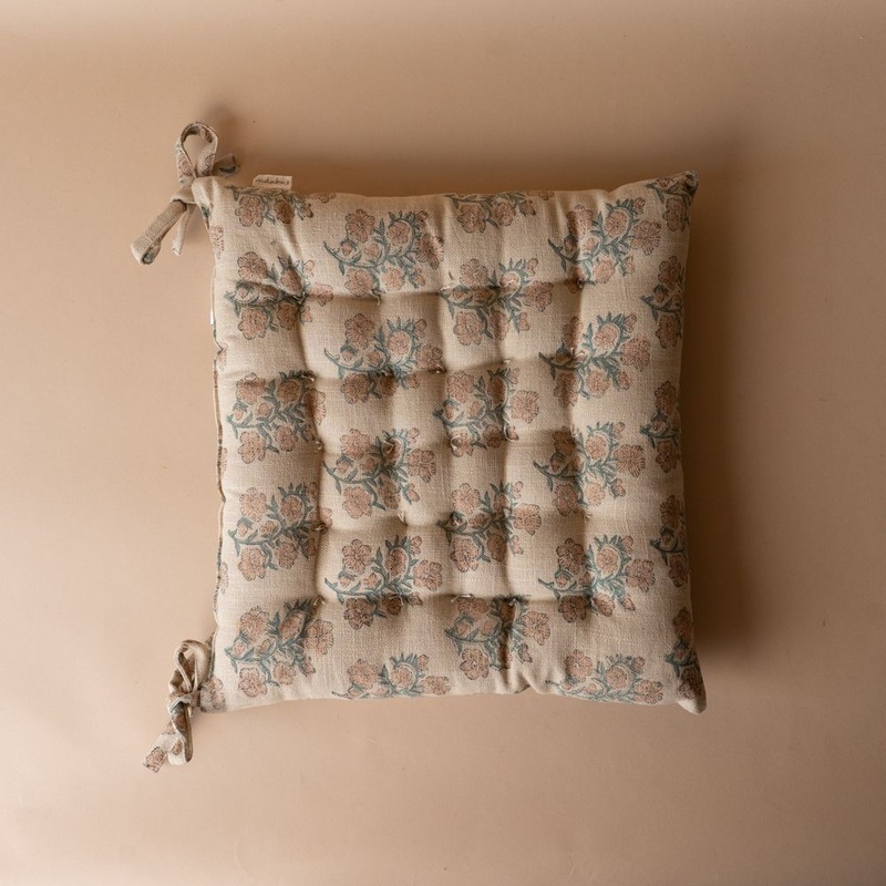 Floral Block Print Chair Cushion