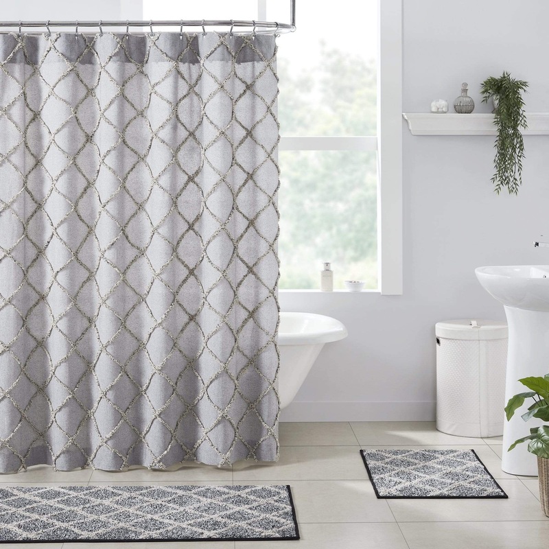 Frayed Lattice Creme & Black Shower Curtain 72×72