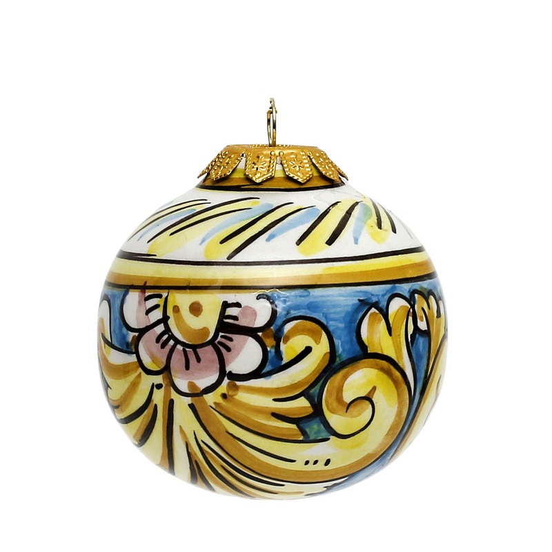 CHRISTMAS ORNAMENT: Caltagirone Round Ball (3.25″ ) – CELESTIAL-TEAL