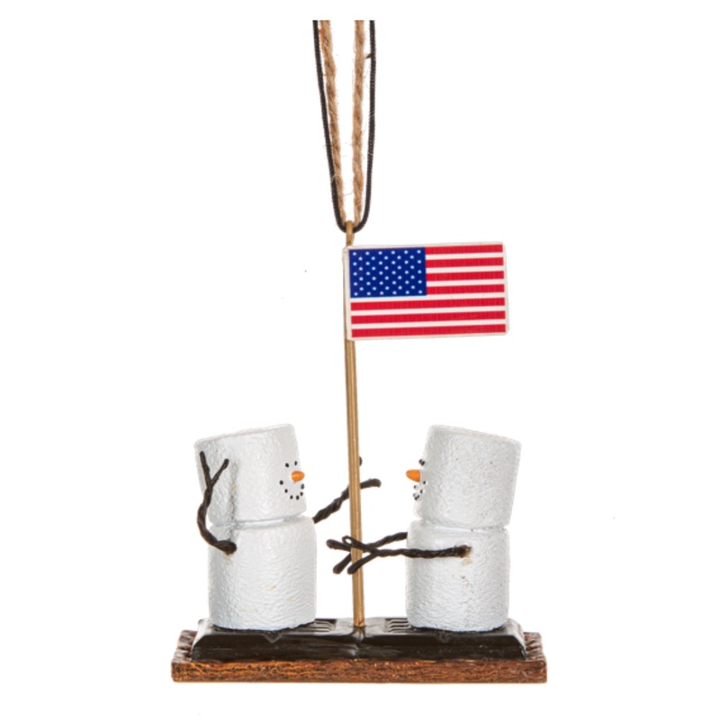 Ganz Smores With American Flag Snowman Plastic Holiday Christmas Ornament