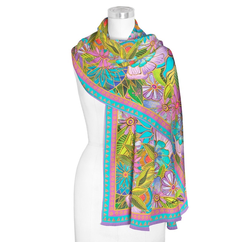 Laurel Burch Lavender Floral Silk Blend Women’s Fashion Shawl