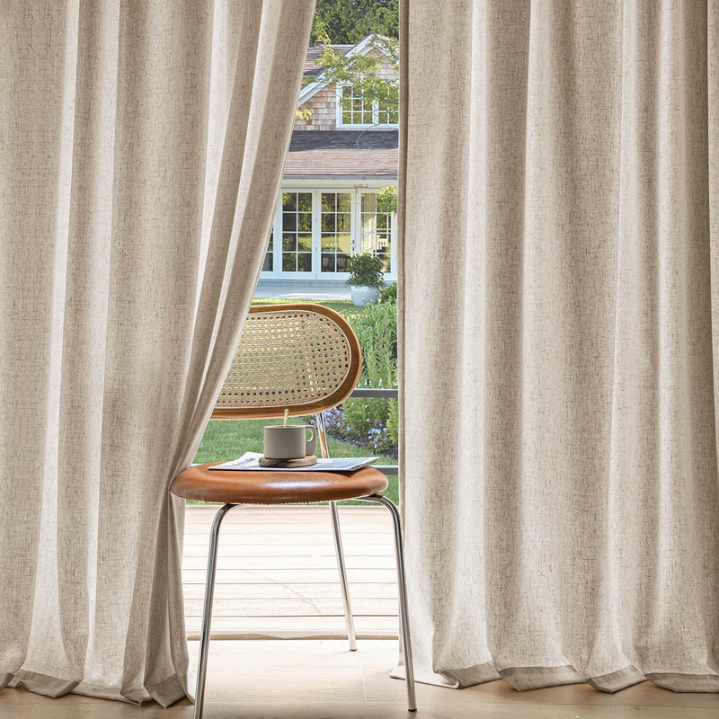 MIULEE Non-See-Through Privacy Linen Curtains 2 Panels, Light Filtering Window Curtains Farnhouse Textured Back Tab Semi Sheer Drapes for Bedroom Living Room, 52 x 90 Inches Long, Taupe