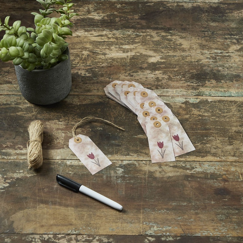 Spring In Bloom Tea Stained Red Tulip Paper Tag 3.75×1.75 w/ Twine Set of 50