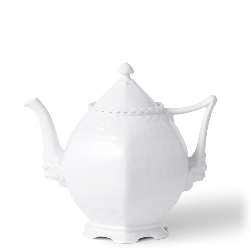 White Fluted Full Lace Tea Pot, 1 qt.