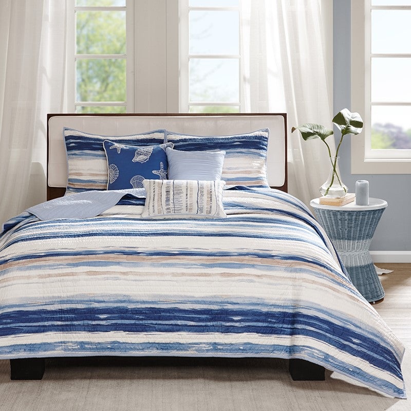 Nautical Navy Queen Quilt And Comforter Set – Marina 8PC