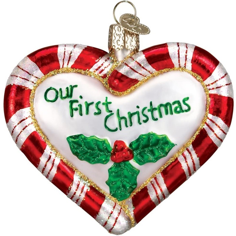 Old World Christmas Glass Blown Ornament Peppermint Heart, 3.25″