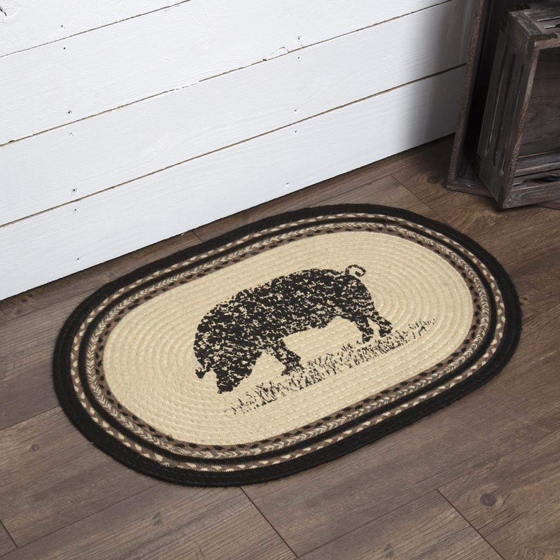 Sawyer Mill Charcoal Pig Jute Rug Oval w/ Pad 20×30
