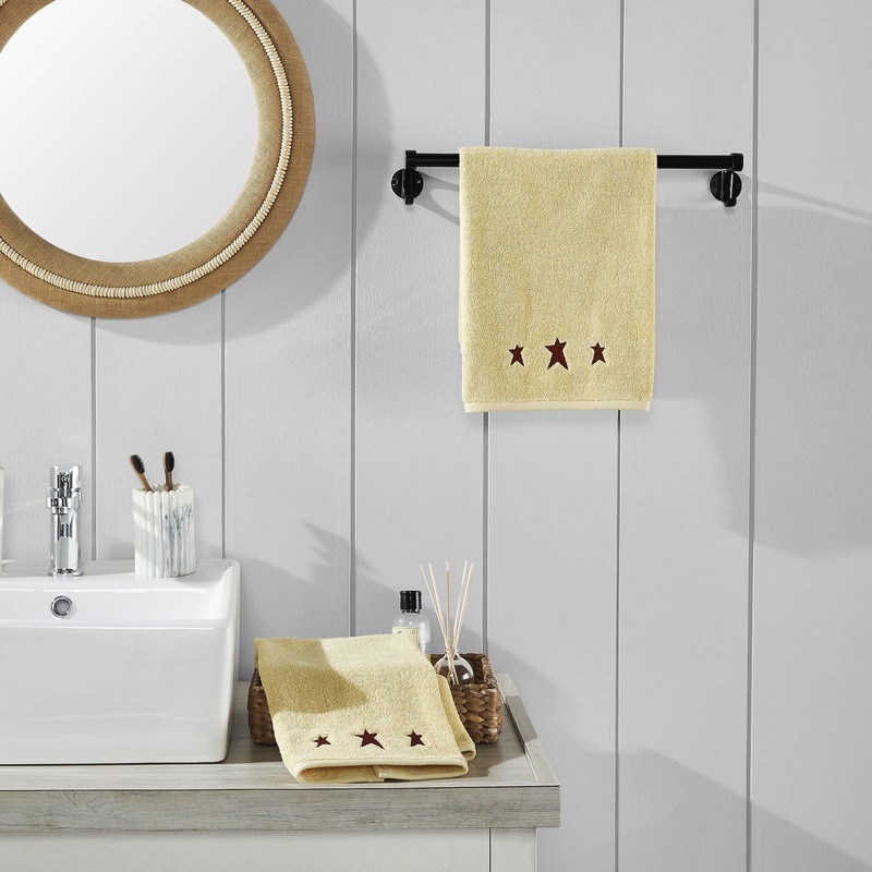 Burgundy Prim Stars Creme Hand Towel Set of 2 16×26