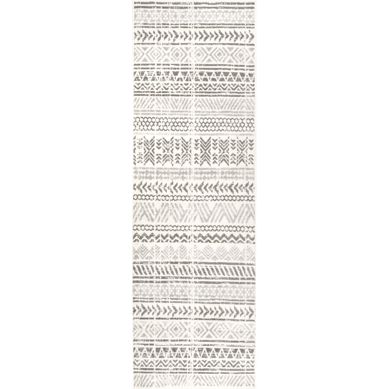 Emma Banded Geometric Rug | Light Grey