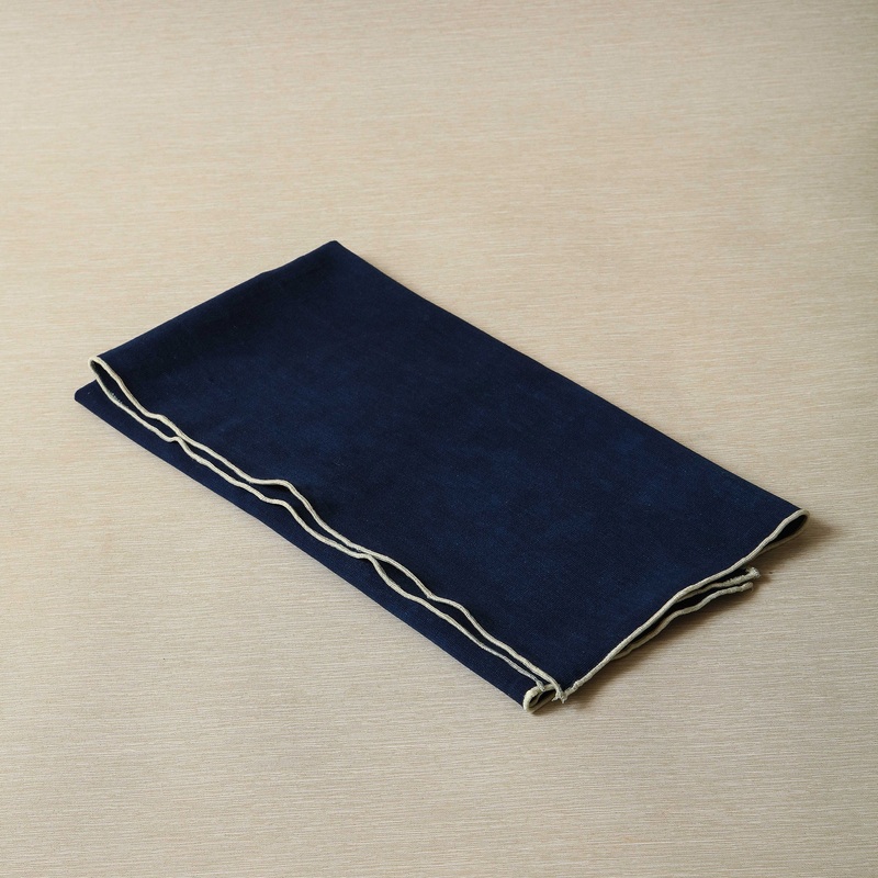 Indigo Tea Towel with ecru bourdon stitch