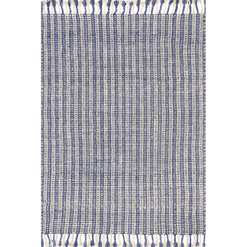 Birdie Rustic Braided Tassel Rug | Light Blue