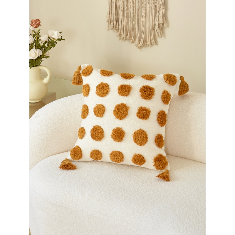 Orange Dot Tufted Embroidered Small Pillow