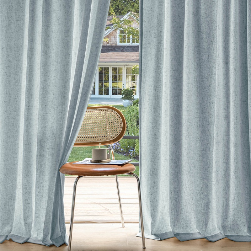 MIULEE Non-See-Through Privacy Linen Curtains 2 Panels, Light Filtering Window Curtains Farnhouse Textured Back Tab Semi Sheer Drapes for Bedroom Living Room, 52 x 96 Inches Long, Stone Blue