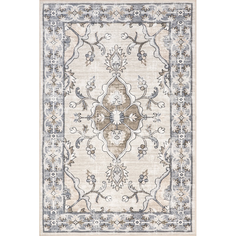 Riya Washable Floral Rug | Grey
